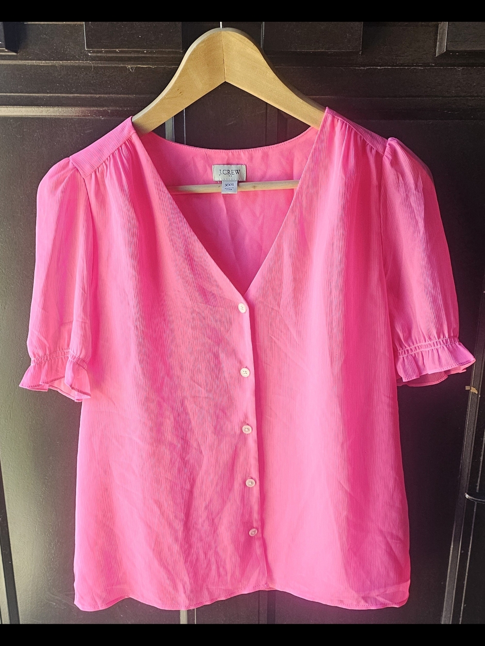J. Crew Bright Pink V-Neck Button Front Blouse NWOT